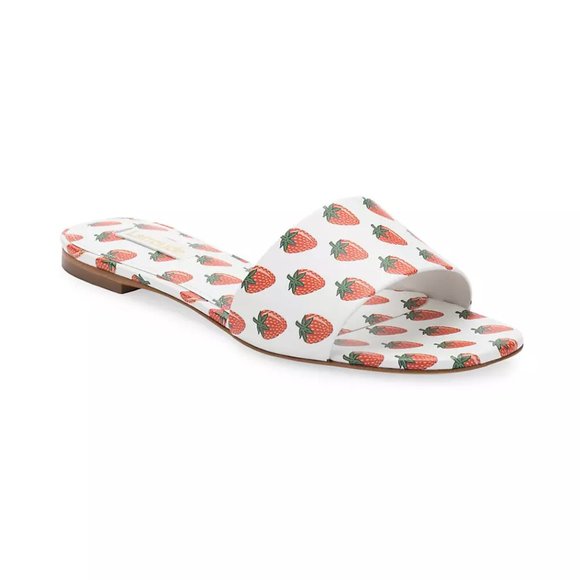 NWT Larroude Ivy Strawberry-Print Leather Mules Sandals Size 7 - Picture 3 of 6